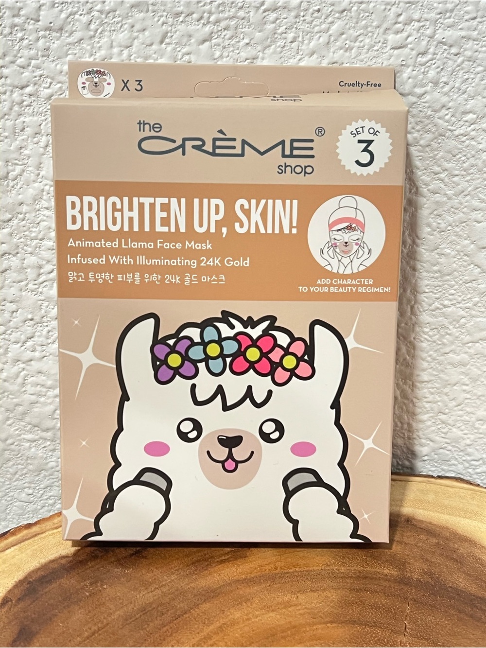 the CRÈME shop Brighten Up, Skin! Animated Llama Face Mask - Beige (Set of 3)